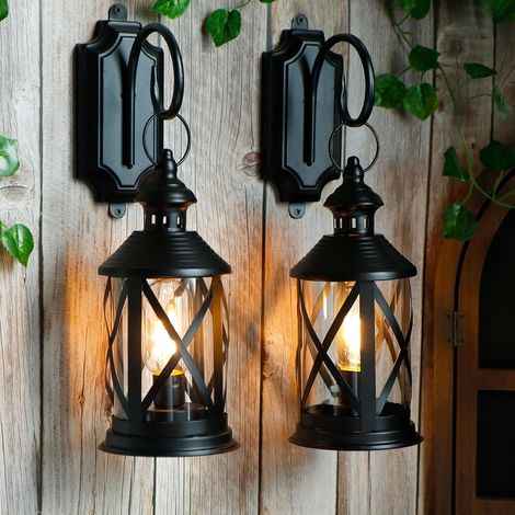 Lanterne Vintage Extérieure à Batterie, Applique Murale Sans Fil en Métal avec Ampoule Edison pour Patio, Jardin, Porche, Décor Maison (Noir) (1/5)