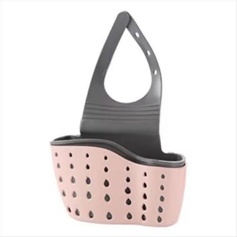 Panier De Rangement - Panier D'Évier En Caoutchouc Avec Trou De Drainage - Pour Éponge Et Savon - Suspendu Réglable - Rose - 1 Pièce (1/5)