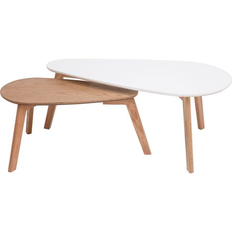 Tables basses gigognes scandinaves bois clair chêne et blanc (lot de 2) ARTIK