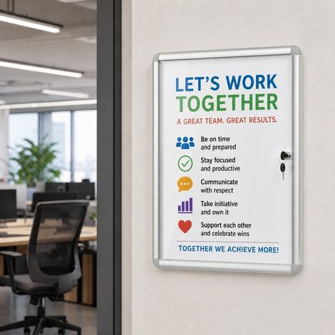 Lockable Display Case with Magnetic Writable Back, 90x65 cm, Silver (1/5)