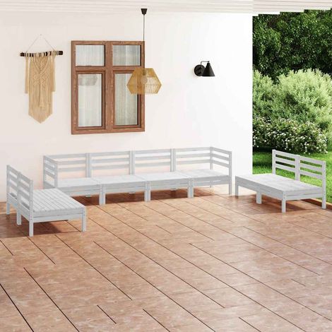 Salon de jardin 8 pcs Ensemble Table et Chaise de Jardin - Blanc Bois de pin massif BV610142 - BonneVie (1/5)
