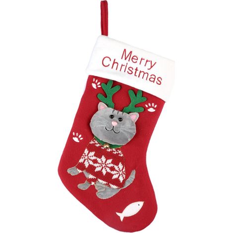 Chaussette De Noël - Décoration Arbre De Noël Cheminée Fête - En Fibre Acrylique - Rouge Vert - 1 Pièce (1/2)