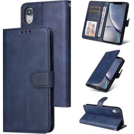 Coque Folio Pour iPhone XR - Cuir PU Portefeuille Avec Support Et Fermeture Magnétique - Bleu - 1 Pièce (1/5)