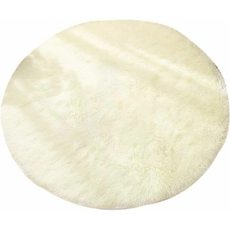 Grand tapis moelleux rond de couleur unie moderne pour chambre à coucher moderne (Beige 120 120cm) (1/5)