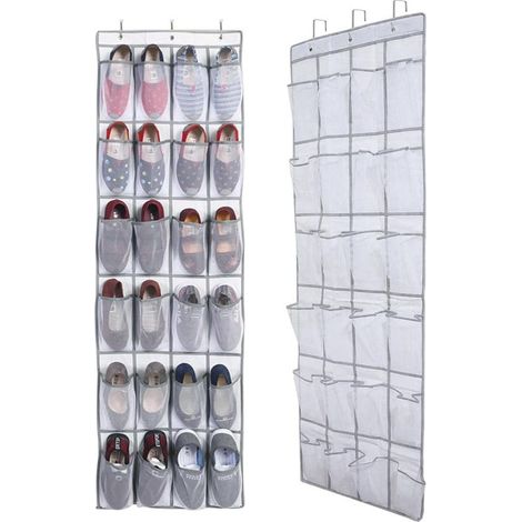 Rnemitery – Range chaussures suspendu 163 x 48 cm – 24 poches en tissu non tissé – Accroche porte – Organisateur multifonction pour chambre et salle de bain (1/4)