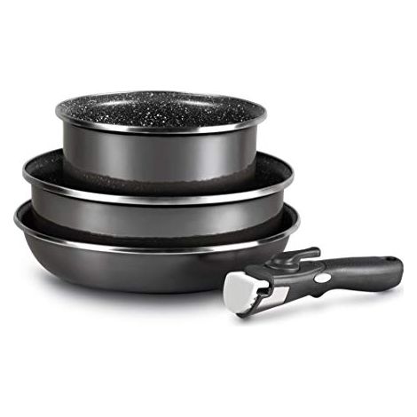 Magefesa K2 Cristallo Set 3 pezzi con manico estraibile in acciaio smaltato. Made in Spagna. Antiaderente a bicapa, adatte a tutti i piani cottura, speciale induzione, 50% risparmio energetico. (1/4)