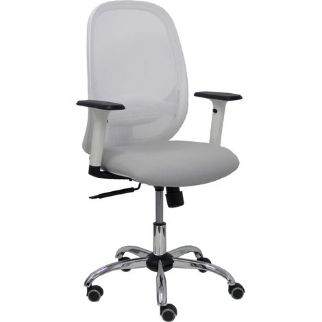 Sedia Cilanco bianca rete bianca sedile bali grigio bracciolo regolabile base cromata ruote parquet (1/5)
