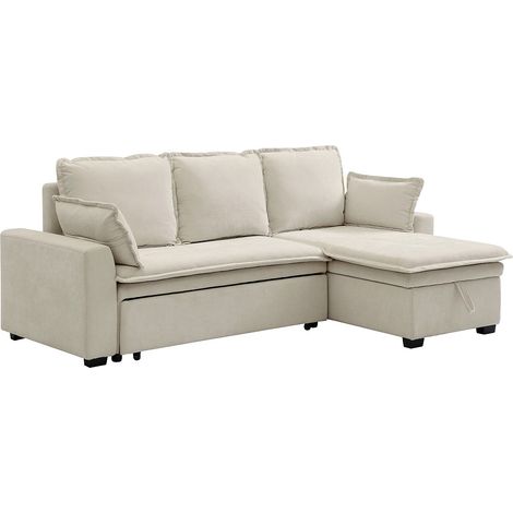 Divano letto angolare reversibile in tessuto bianco sporco ZAKILA