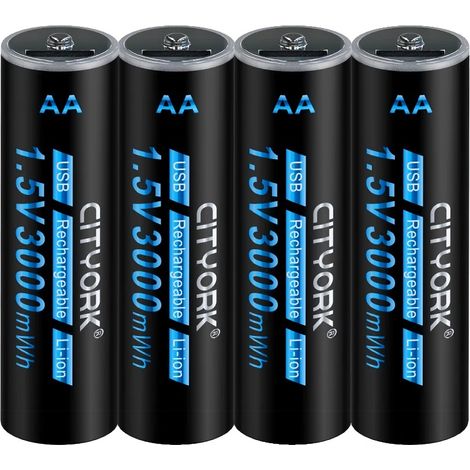 Batterie Lithium Rechargeable, Sortie 1,5V, Chargement USB Type-C, 4pcs batterie AA (1/2)