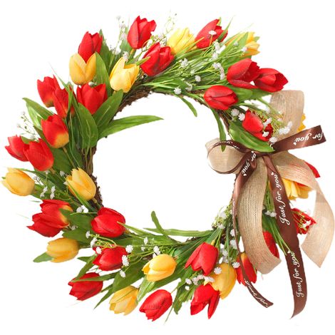 Guirlande artificielle de tulipes colorées et étoilées, idéale pour le printemps et l'été. Décoration murale ou de porte. (1/3)