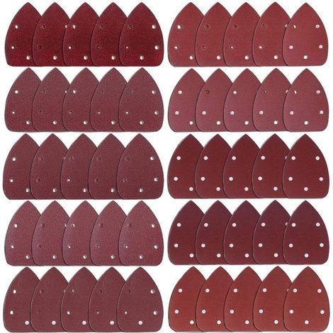 50 Fogli abrasivi triangolari, 5 fori, carta vetrata abrasiva, grana 40, 60, 80, 100, 120, 180, 240, 320, 400, 800. Carta vetrata per levigatura e lucidatura. (1/5)