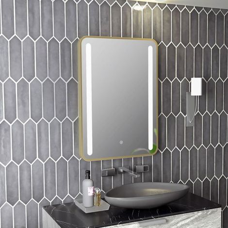 Signature Harper Front-Lit LED Bathroom Mirror with Demister Pad 700mm H x 500mm W - Brushed Brass (1/3)