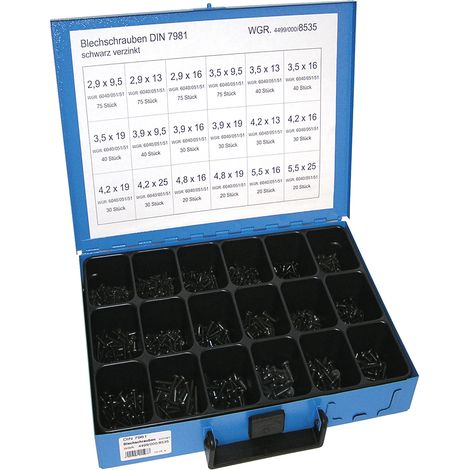 Satz DIN 7981 Blechschrauben, 720 Stück, Granit (1/4)