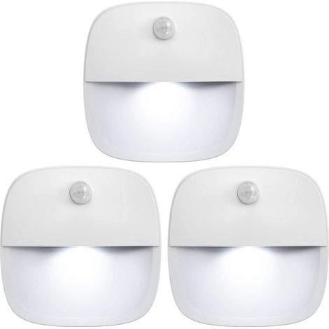 Luminaire LED à Détecteur de Mouvement, Lampe Escalier sans Fil à Piles, Éclairage Autocollant pour Placard, Couloir, Salle de Bain, Économe en Énergie (Blanc - Lot de 3) (1/5)