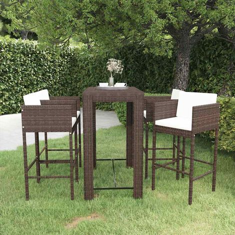 vidaXL Ensemble bar de jardin 5 pcs et coussins Résine tressée Marron (1/5)