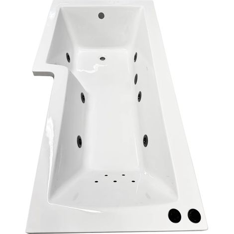 Black Whirlpool Showerbath L Shaped Spa with Black Jets and Screen Left Hand, 6 Jets