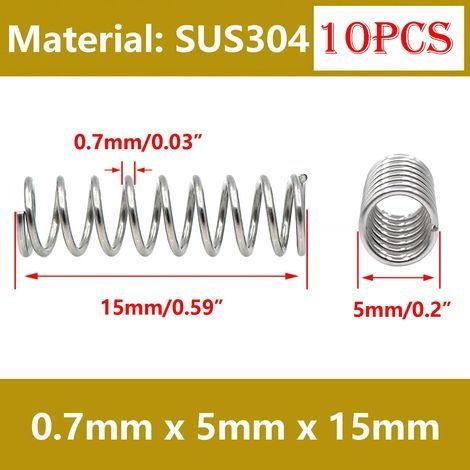 10 Pièces Ressorts Compression, Ressort de Compression en Acier Inoxydable, Ressorts Métalliques Pour Craft Réparation, 0,7 x 5 x 15 mm (1/5)