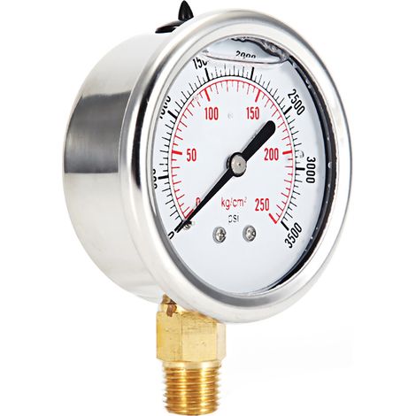 Manomètre de pression de carburant hydraulique en acier inoxydable avec remplissage de liquide, 0-3500 PSI (1/3)