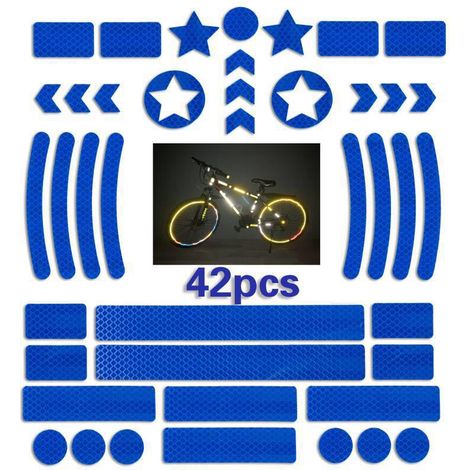 42 autocollants pour vélos (bleus), réflecteurs pour vélos, réflecteurs pour vélos, autocollants pour réflecteurs pour motos, autocollants pour réflecteurs pour scooters, casques (1/5)