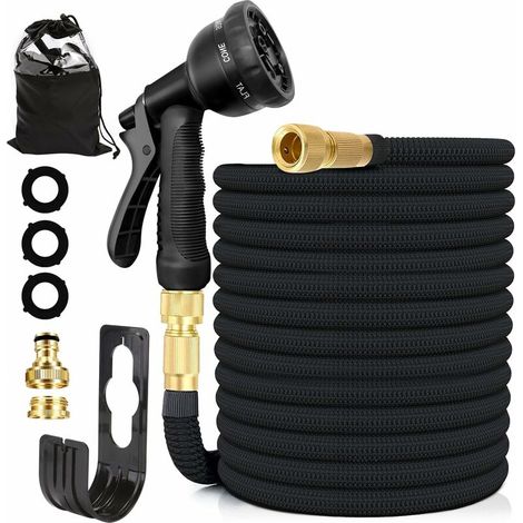 Tuyau d'arrosage Extensible Upgraded 15M/50FT, Tuyau Flexible＆Léger avec 8 Modes d'arrosage pour Irrigation, Nettoyage du Jardin, Laver la Voiture, Baigner Animal(Noir) (1/5)