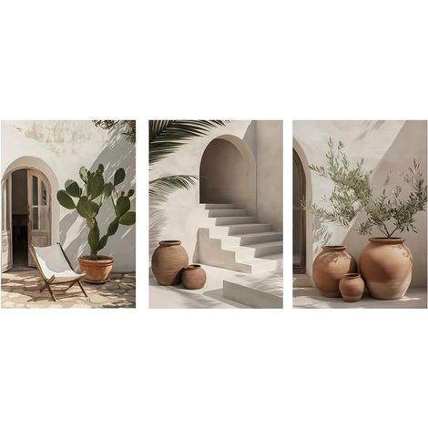 3 Affiche Méditerranée 30X40CM Poster Boheme Vase Plantes Tableau Decoration Murale Salon Beige Toile Murale Salon Poster Mediterranee Affiche Terracotta Vert Plantes Boho Adulte Chambre sans Cadre (1/4)