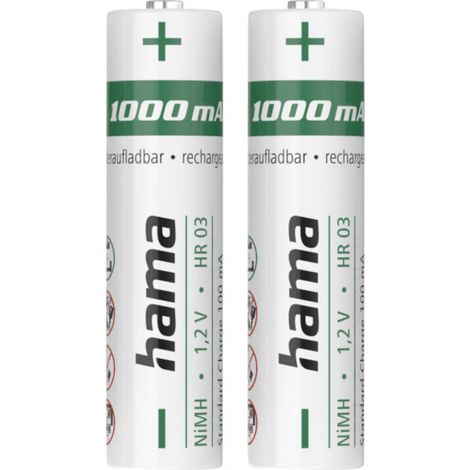 Hama NiMH-Akkus, AAA Micro, 1000 mAh, 1,2 V, 2 Stück Batteria ricaricabile Ministilo (AAA) NiMH 1.2 V 2 pz.