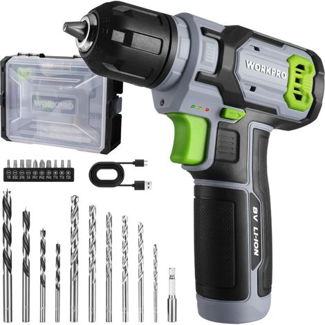 8V Perceuse Visseuse Sans Fil, 2 In 1 Visseuse Devisseuse Sans Fil Gris Vert, Accessoires 21 Pièces, avec 10MM Porte-Forets, LED Lumière, Câble de Charge Type C, pour Réparation Maison DIY (1/5)