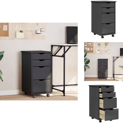 Armoire roulante avec tiroirs MOSS gris bois de pin solide - Meuble Roulant - Commode - Classement - Tiroir - Rangement (1/5)