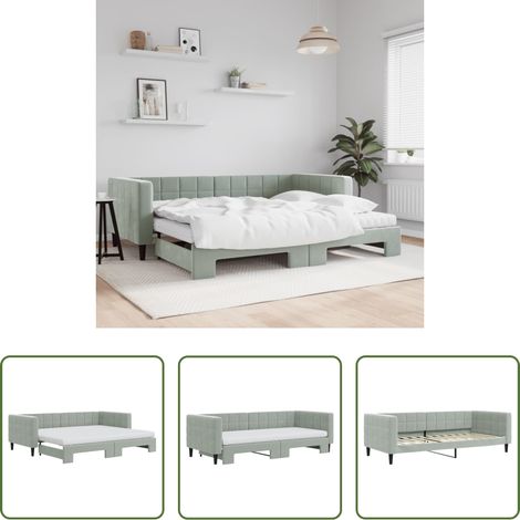 Lit gigogne -  Lit de jour avec gigogne et matelas gris clair 90x200cm velours (1/5)