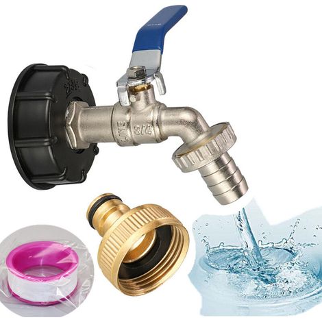 Robinet de cuve de récupération d'eau 60 mm – Filetage grossier – Adaptateur IBC pour transfert de liquides – Installation facile - s60x6