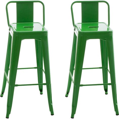 Lot de 2 tabourets de bar industriel en métal avec repose-pied couleur vert TDB10138 (1/4)