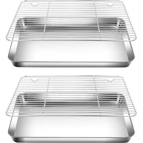 plaques de cuisson de 40 x 30 cm avec grille de refroidissement, plaque de cuisson en acier inoxydable avec grille de refroidissement pour rôtir, servir au four, passe au (1/5)