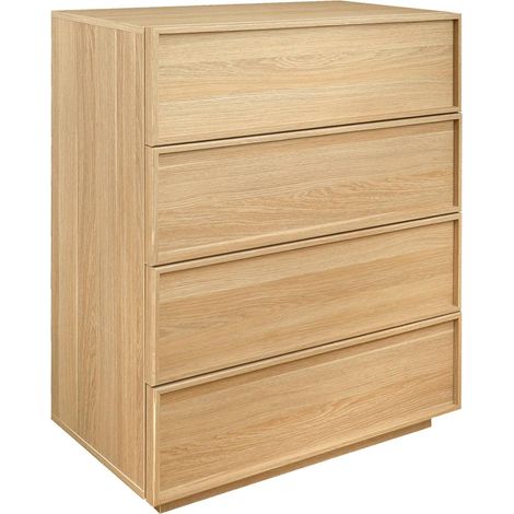 4-drawer walnut wood-effect storage chest, Kuba, Natural, 80x43x98.5 cm