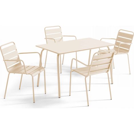 Ensemble table de jardin et 4 fauteuils en métal ivoire - Palavas (1/5)