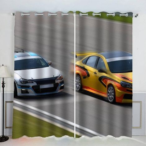 Rideaux Concours De Voitures De Course Sport Extrême Rideau Occultant Chambre Fille Garcon Rideaux Chambre Ado Isolation Thermique et Réduction du Bruit Rideau (200x200 cm) - 200L X 200H cm (2 Panneau (1/5)