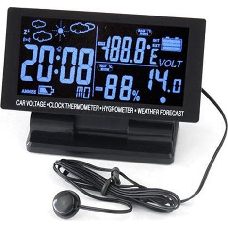 4 en 1 Thermomètre numérique de Voiture écran LCD hygromètre 12V DC Thermohygrographe Météo Voltage Clock (1/4)