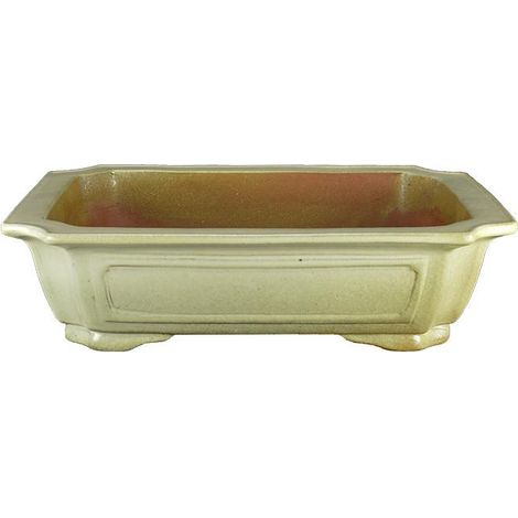 Vaso per bonsai rettangolare in gres smaltato bianco 38,5x29,5x9 cm - P009