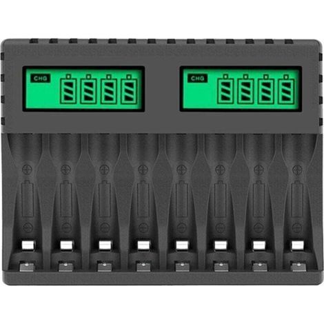 Intelligentes 8-Steckplatz-Ladegerät mit LCD-Bildschirm für AA/AAA NiCd/NiMH-Akkus, AA/AAA-Akkuladegerät (1/5)