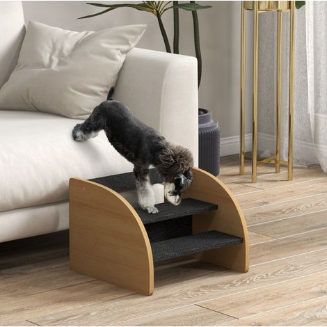 Scaletta per cani a 3 gradini 38,5 x 35 x 30 cm, finitura quercia e nero HAVRYA (1/4)
