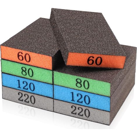8pcs set éponge de ponçage, bloc de sable lavable et réutilisable pour cloison sèche meubles en bois en métal, 60 / 80 / 120 / 220 plateau de bloc de papier abrasif (1/5)
