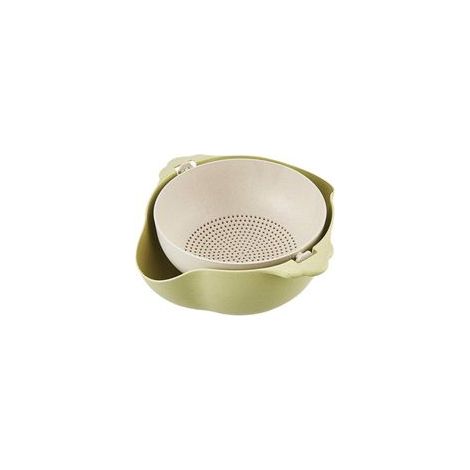 Colador de cocina multifuncional 2 en 1 con doble capa de escurridor y cesta integrada - Verde - 1 pieza - Crezuo