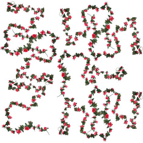 Lot de 8 (petites roses roses), 40 têtes, guirlandes de roses artificielles, décorations de clôture pour salon et mariages, tentures murales, fleurs artificielles. (1/2)