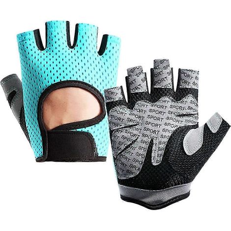 Gants de sport unisexes demi-doigts en maille creuse, antidérapants, résistants à l'usure et offrant une excellente adhérence. Paume pleine.-S-Blue (1/5)