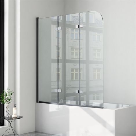 WDWRITTI Schwarz Duschwand für Badewanne 130x140 cm Badewannenaufsatz 3-teilig Duschtrennwand für Badewanne Duschwand Badewanne Duschabtrennung Badewanne, 6mm ESG Glas