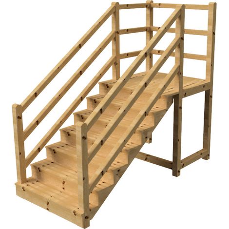 MILANO - Escalier en bois 7 marches H122 cm - avec contre-marches - Palier L120 x P116 cm - Rambarde escalier 2 côtés, palier gauche et en face