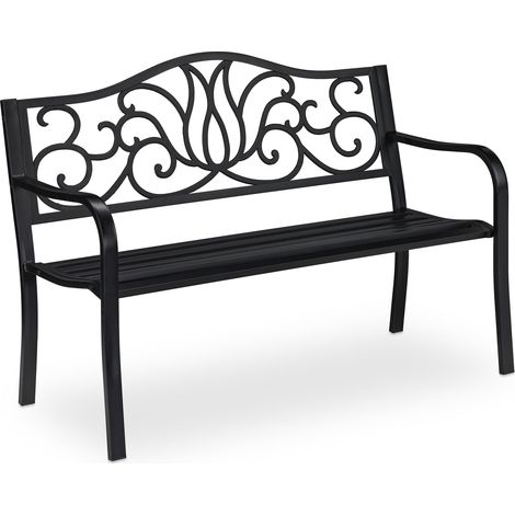 Banco de jardín decorativo para 2 personas 90 x 127,5 x 63 cm uso exterior confort estilo antiguo de acero negro 130009499 (1/5)