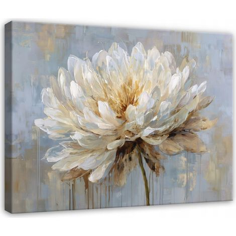 Tableau sur toile aux fleurs abstraites, effet béton, style loft – Décoration murale pour salon et chambre – 100 x 70 cm (1/5)