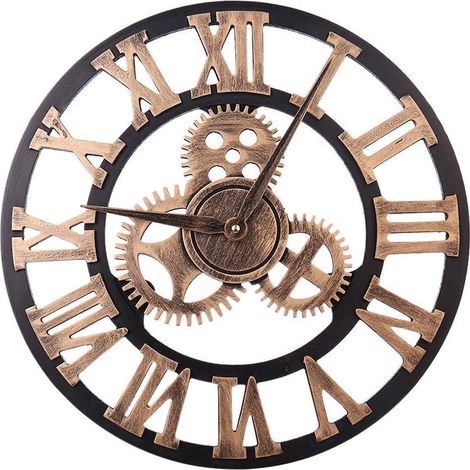 LangRay Große Vintage-Stil Wanduhr, Rund, Metall, Leise, Kein Ticken, Batteriebetrieben, 45cm, Schwarze römische Ziffern, Wohnzimmeruhren, Schlafzimmer, Gold Küche Dekor (1/5)