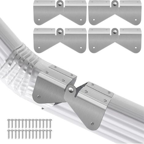 Lot de 4 charnières d'extension de gouttière pour tuyaux rectangulaires et carrés, charnières de descente de gouttière à bascule, argent (1/5)