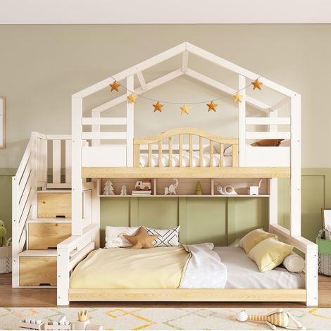Cama litera infantil con almacenaje madera 90x200/140x200 OKMYHOME (1/5)